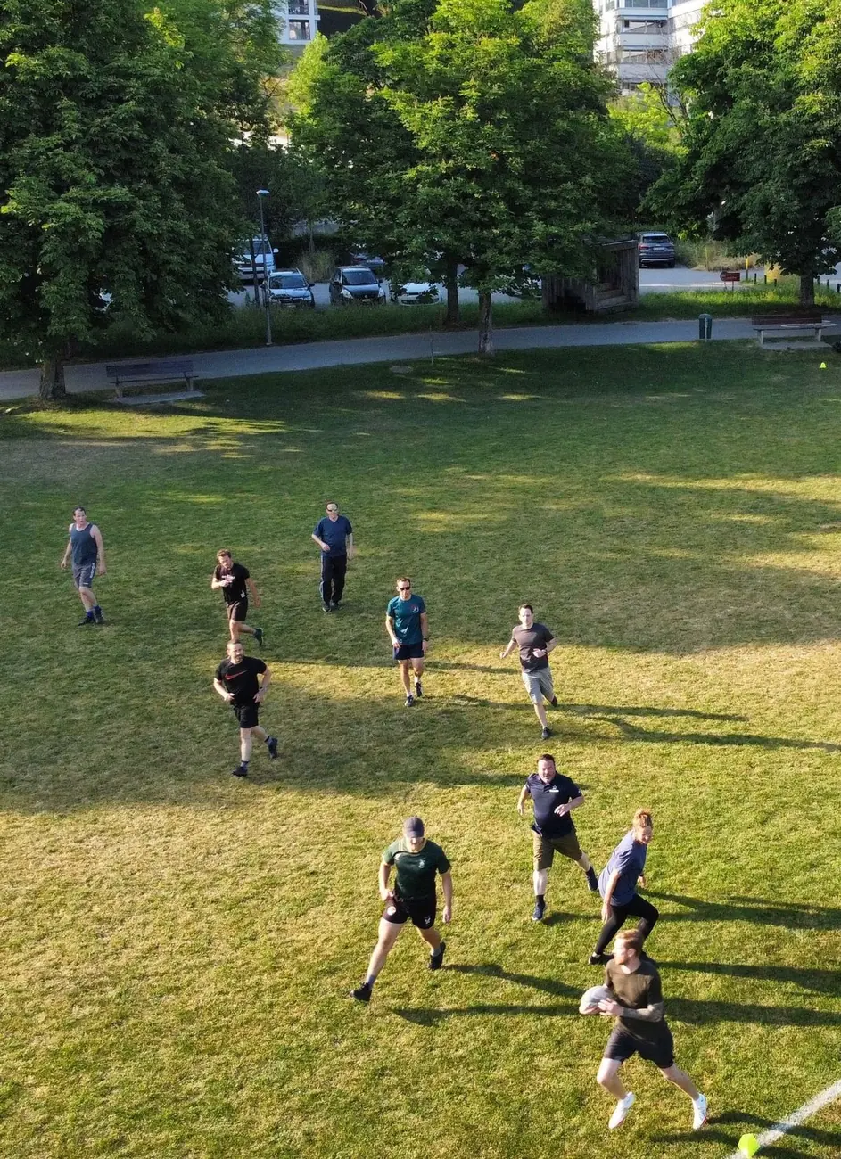 Player breaking away with the ball during a summer game