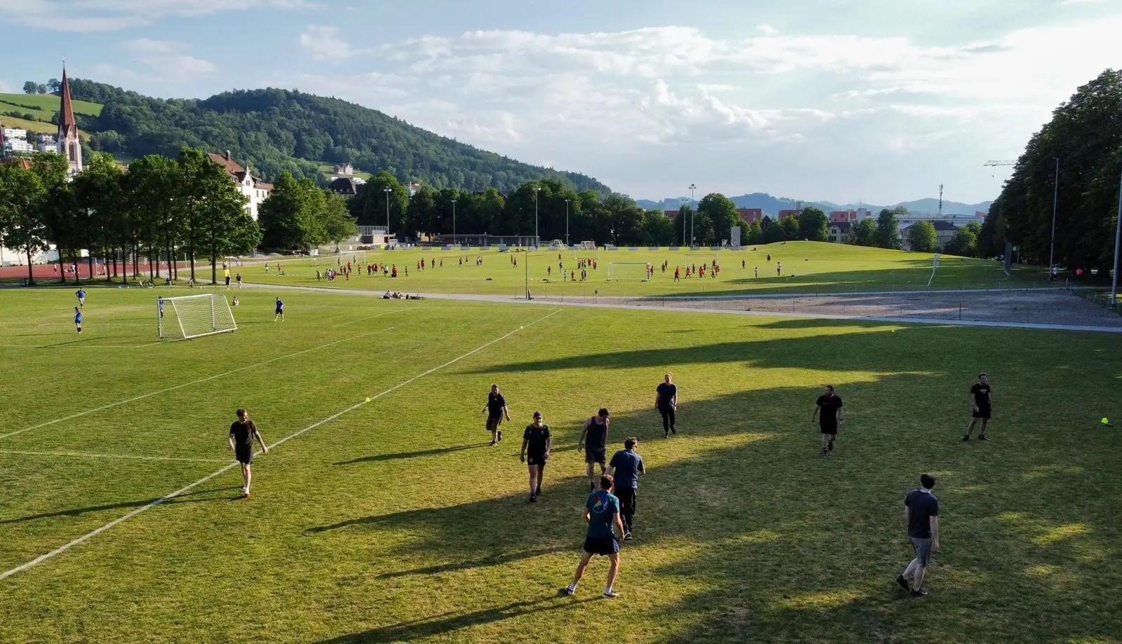 The Kreuzbleiche pitch on a summer evening, next to the Militärkantine